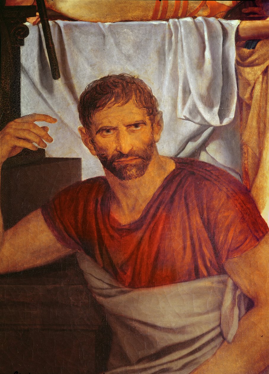 Liktorerne bringer brutus sine sønners lig til Brutus, detalje af Brutus