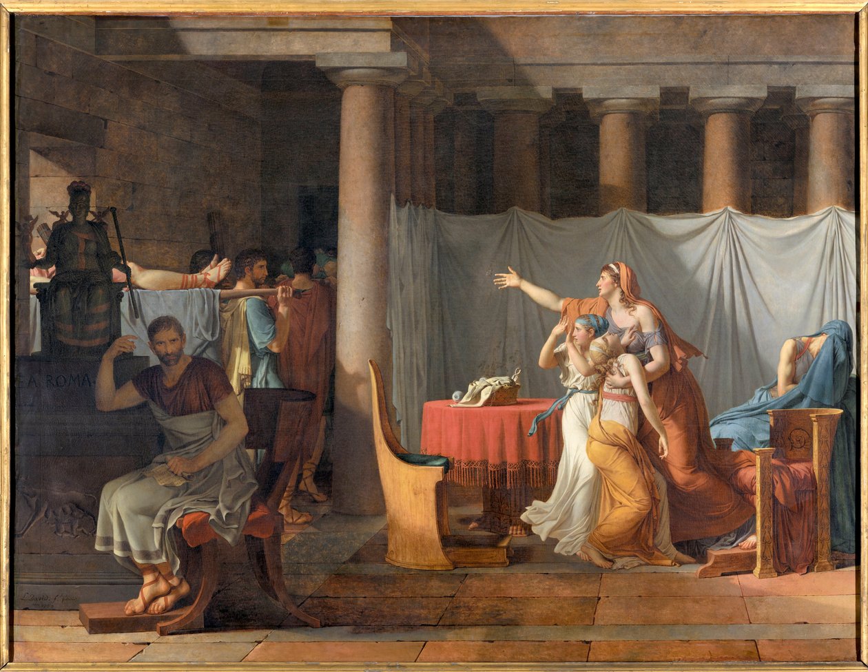 Lictors rapporterer til Lucius Junius Brutus (6. århundrede f.Kr.) ligene af hans sønner Lictors, der bærer hans sønners lig til Brutus af Jacques Louis David