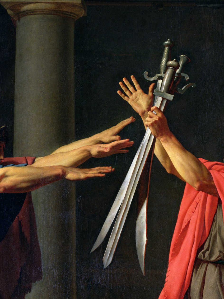 The Oath of Horatii, 1784 olie på lærred detalje fra 2290 af Jacques Louis David