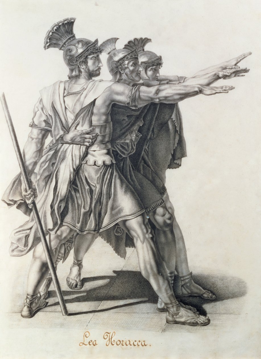 The Oath of the Horatii, detalje af Horatii (blyant) af Jacques Louis David