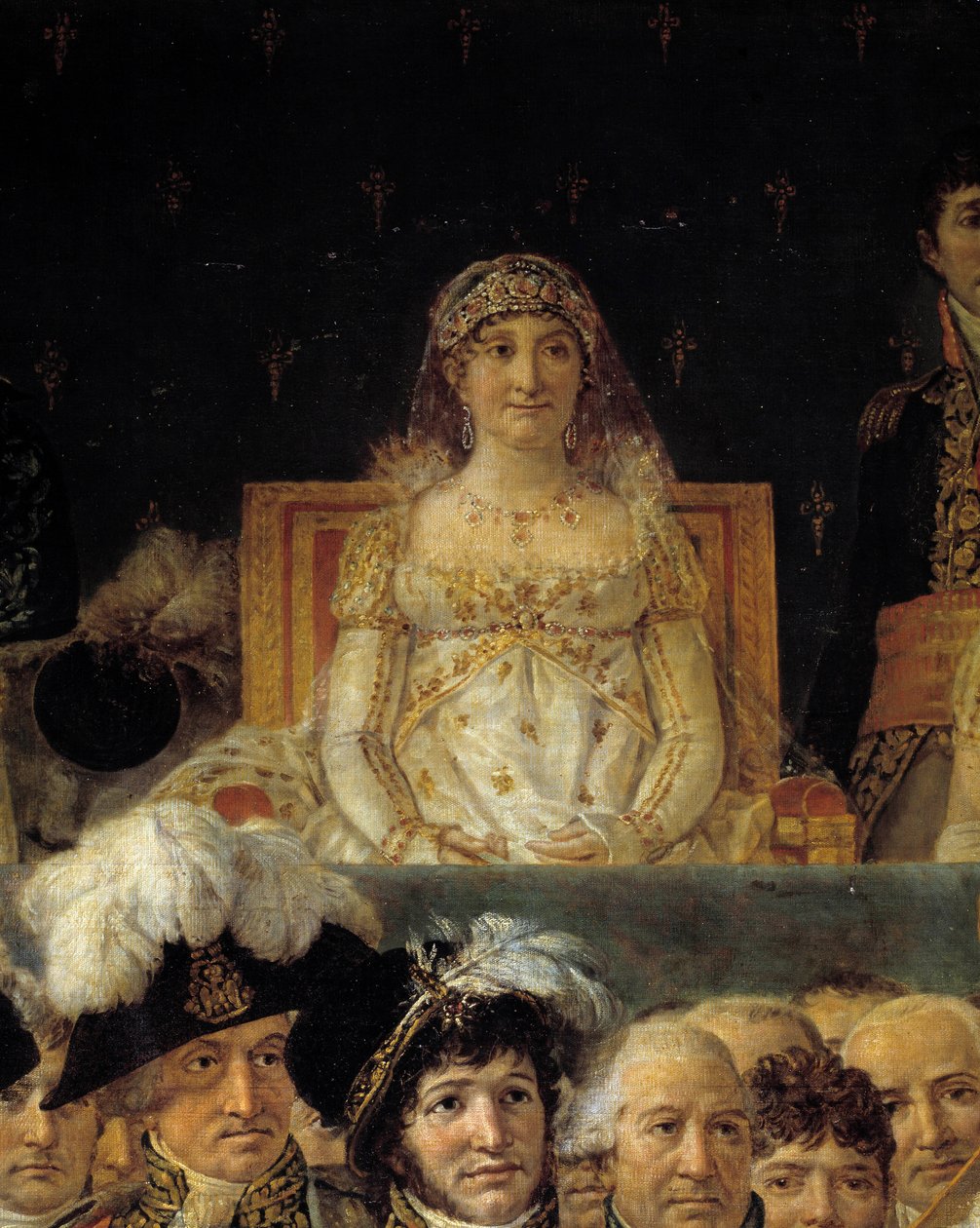 Napoleons rite. Detalje, der forestiller Laetitia Bonaparte (Letizia Maria Ramolino) (1750-1836), mor til Napoleon I under kejser Napoleon I Bonapartes helligdom og kroning af kejserlige Josephine ved Notre-Dame de Paris den 2. december 1804. Maleri b af Jacques Louis David