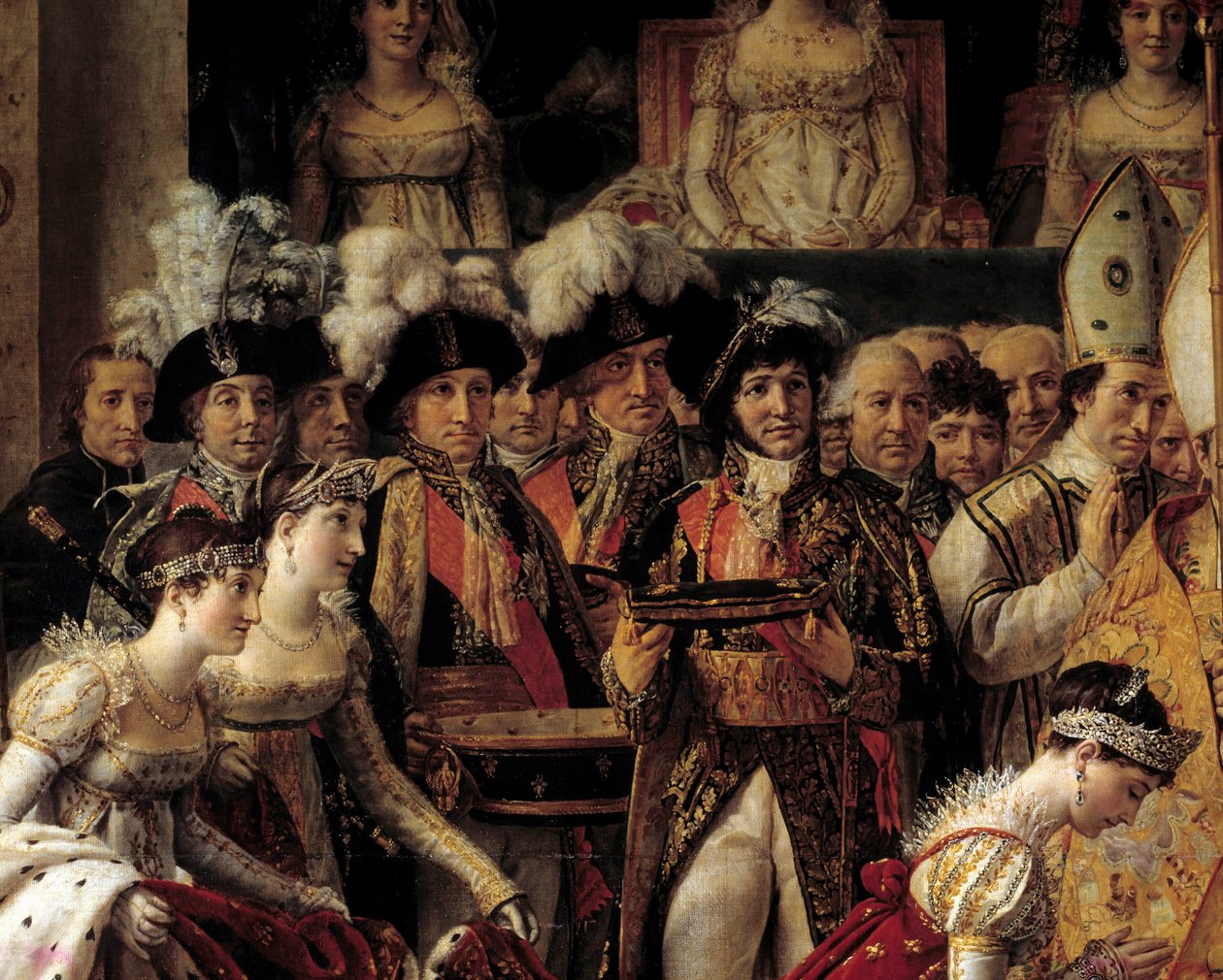 Napoleons rite. Detalje, der repræsenterer Josephine hans tilhængere og Philippe Henri, markis af Segur (1724-1801); Jannot de Moncey (hertug af Conegliano af Jacques Louis David