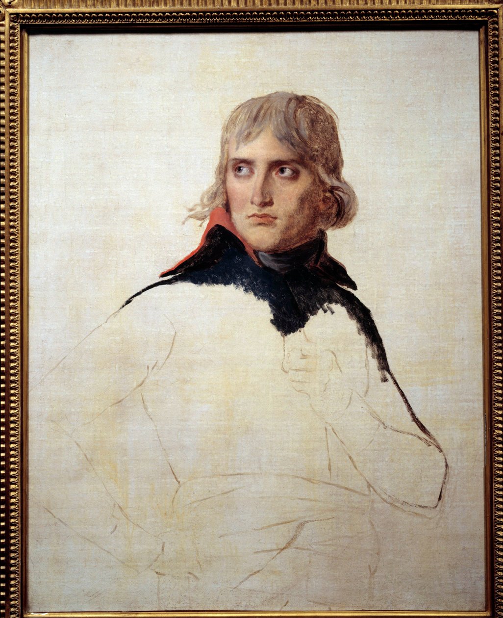 Ufærdigt portræt af Napoleon Bonaparte (1769-1821) i almindeligt maleri af Louis David (1748-1825) Omkring 1798. Dim. 0,81x0,65 m. af Jacques Louis David