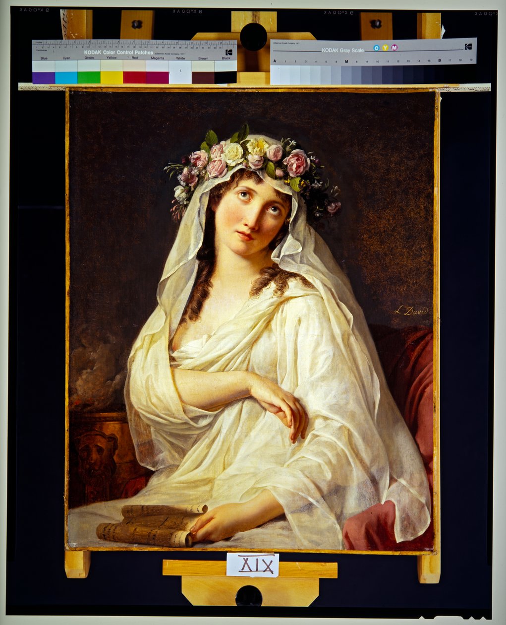 Vestal kronet med blomster (lærred) af Jacques Louis David