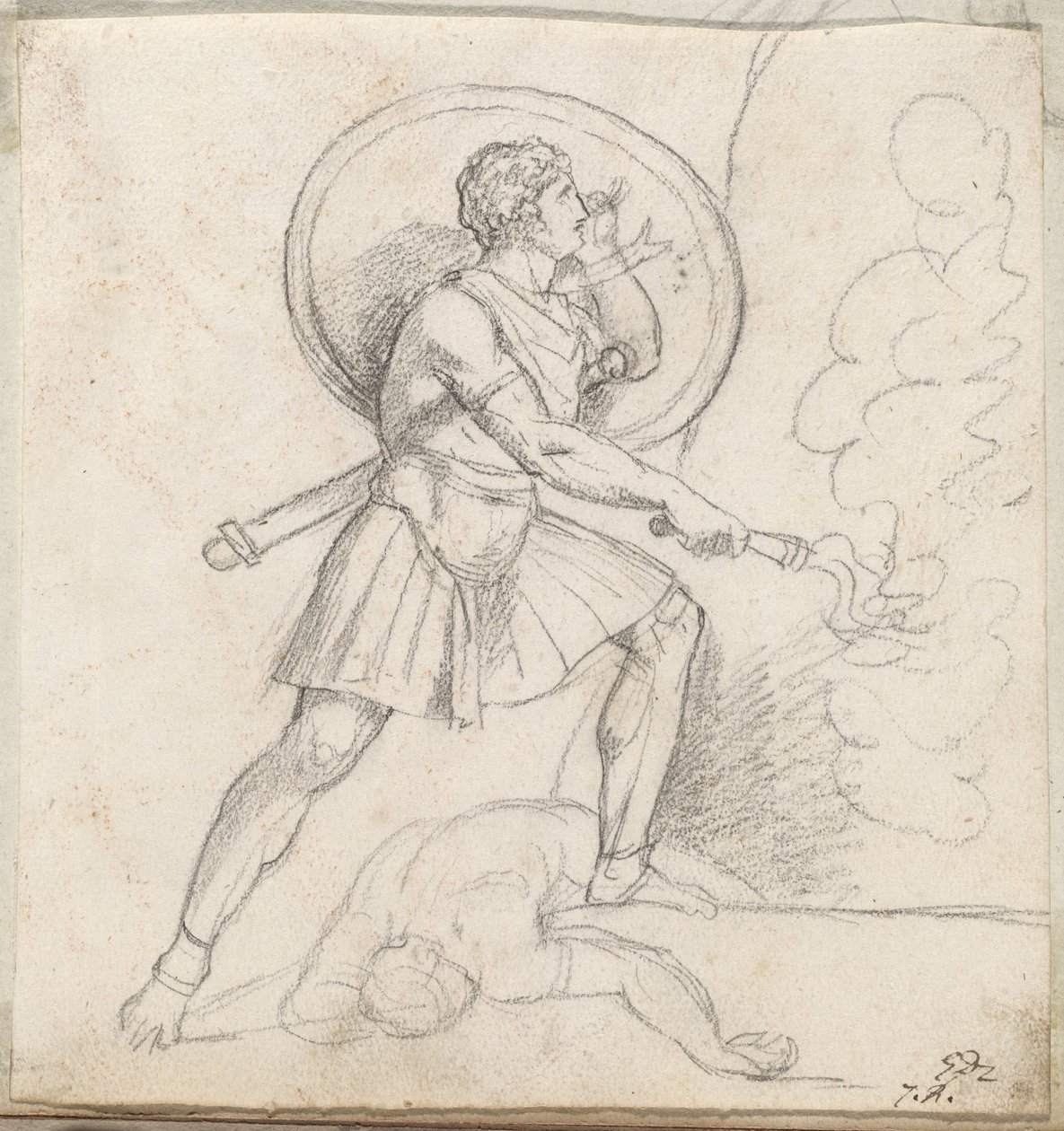 Kriger med skjold og fakkel af Jacques Louis David