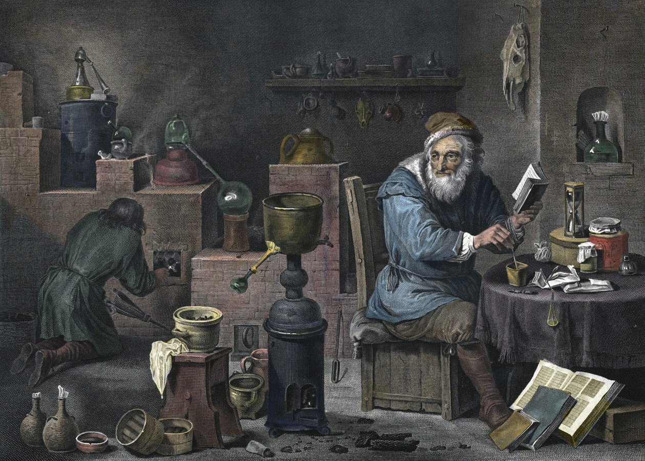 Alkymisten. Gravering af Jacques-Louis Pérée. 17. århundrede. af Jacques Louis Perée