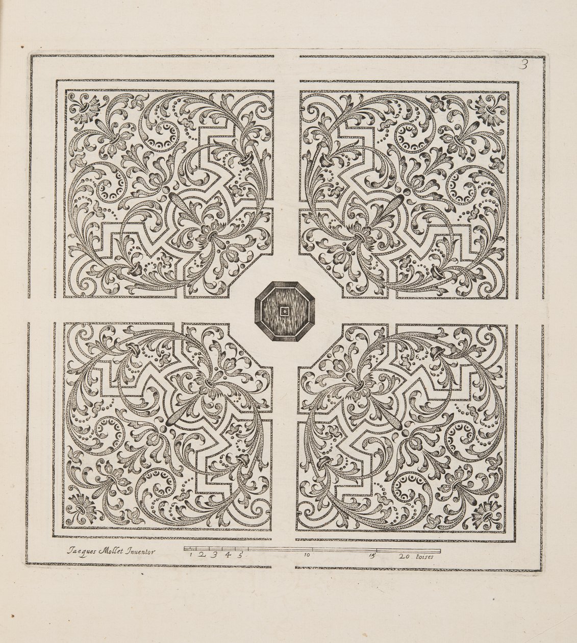 Design for Parterre, fra Theatre des Plans et Jardinages, pub.1652 (gravering) af Jacques Mollet