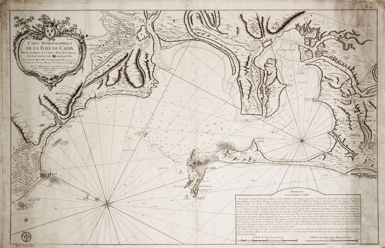 Hydrografisk kort over Cadiz-bugten af Jacques Nicolas Bellin