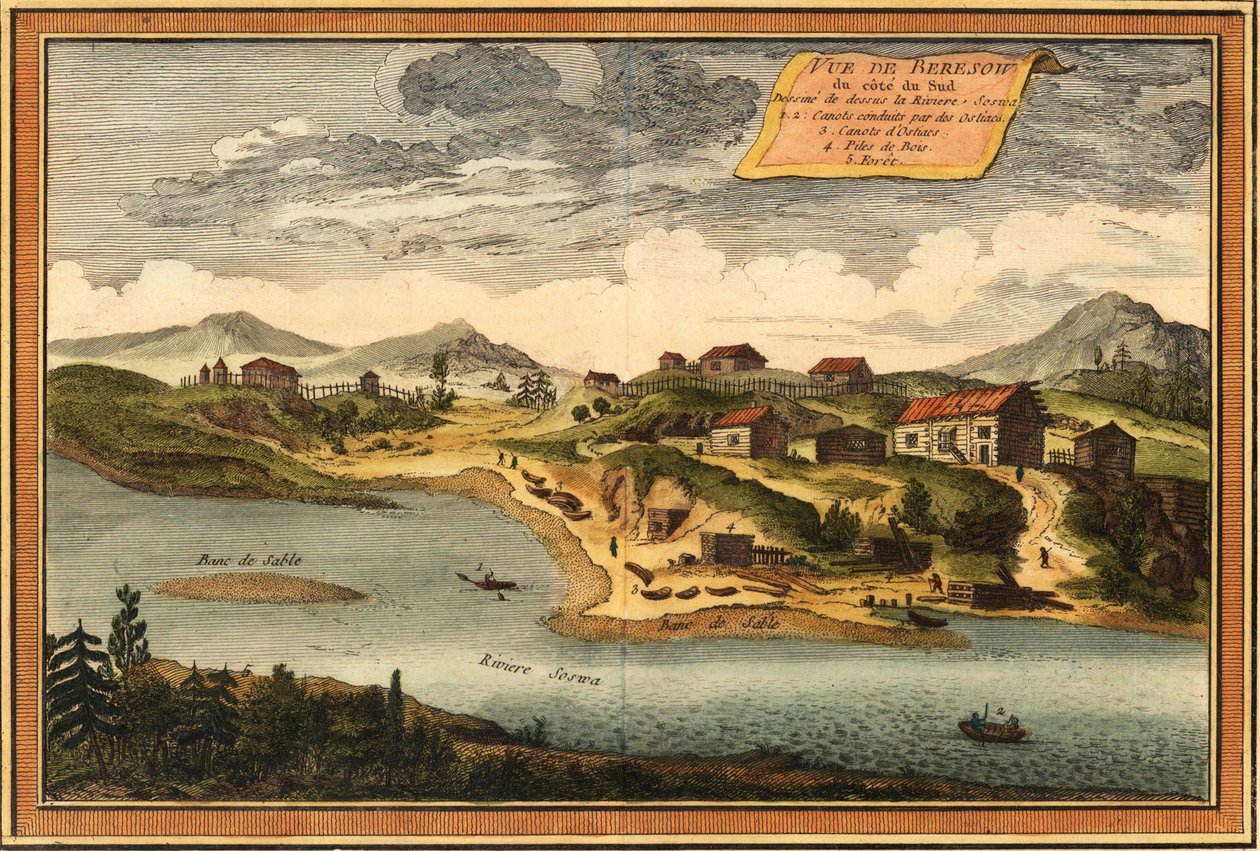 Udsigt over Beryozovo fra Sosva-floden, 1760 af Jacques Nicolas Bellin