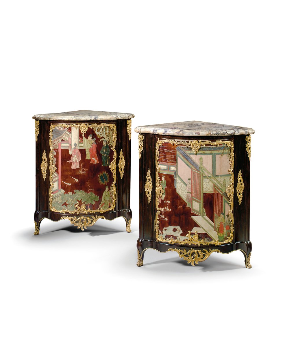 Par Louis XV coromandel encoignus, midten af 1700-tallet (lak, ormolu & eboniseret træ) (se også 1274740-1) af Jacques Philippe Carel