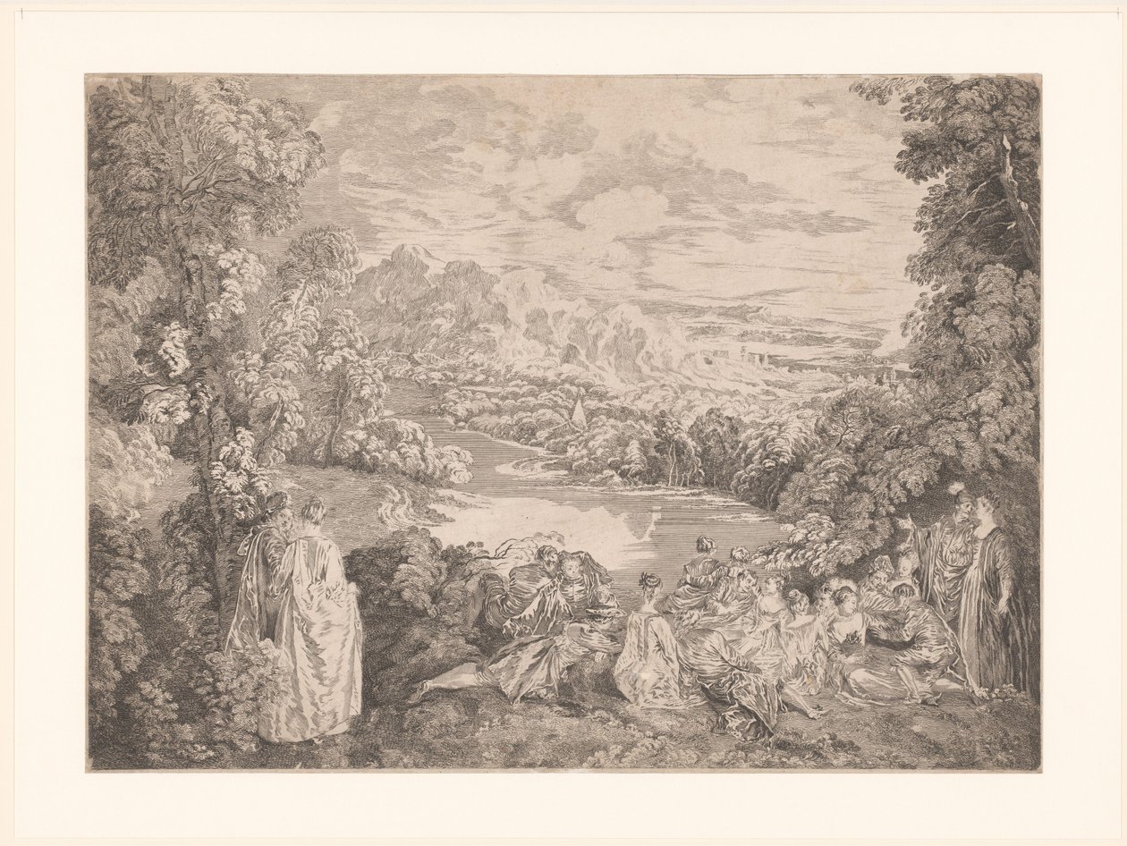 Elegant virksomhed i et landskab af Jacques Philippe Le Bas