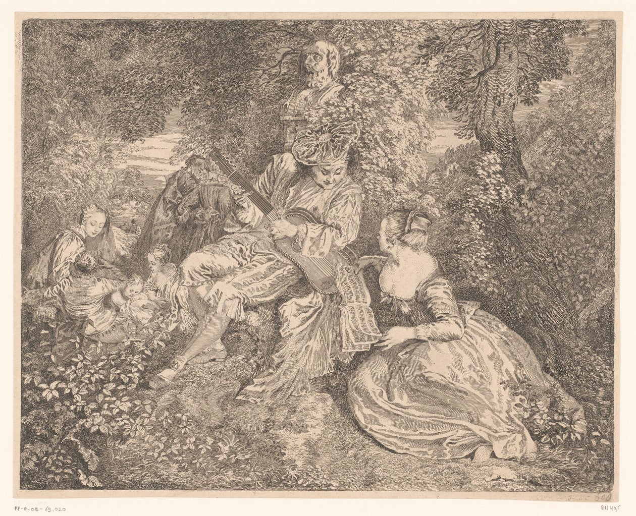 Elegant selskab, der laver musik i en have af Jacques Philippe Le Bas
