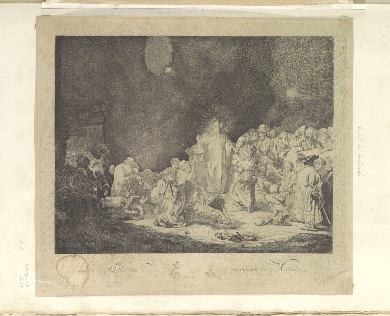 Predikende Christus (De Honderdguldenprent) Herren helbreder de syge (titel på objekt) Samling af 85 originale tryk (serietitel) af Jacques Philippe Le Bas