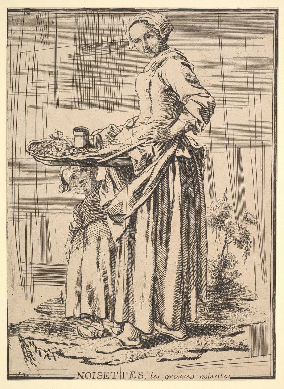 Omvendt kopi af Noisettes Nøddeknækkere, fra Les Cris de Paris The Cries of Paris, 1700-tallet. af Jacques Philippe Le Bas
