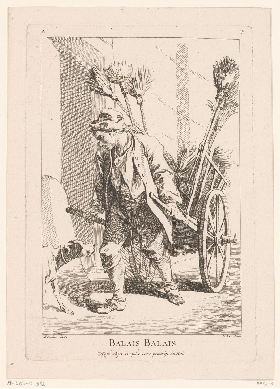Gadehandler med koste Balais Balais (titel på objekt) Cris de Paris (serietitel) Street Vendors of Paris (serietitel) af Jacques Philippe Le Bas