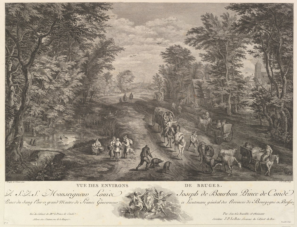 Udsigt over omgivelserne i Brugge Vue des environs de Bruges. af Jacques Philippe Le Bas
