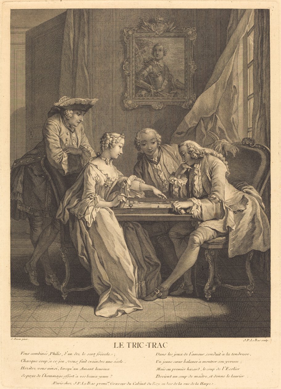 Le tric-trac af Jacques Philippe Le Bas after Charles Eisen