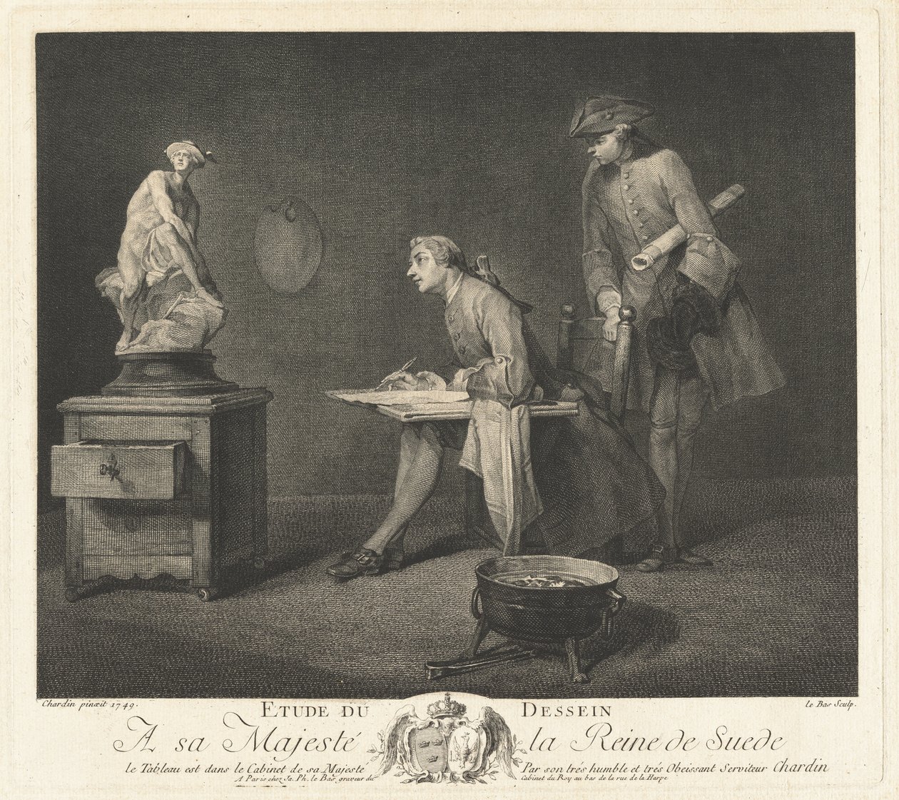 Studie af tegning (The Drawing Lesson) af Jacques Philippe Le Bas after Jean Siméon Chardin