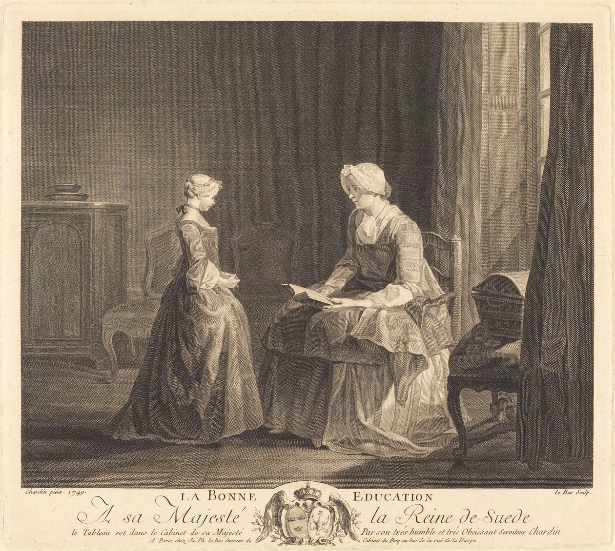 La Bonne uddannelse (Den gode uddannelse) af Jacques Philippe Le Bas after Jean Siméon Chardin
