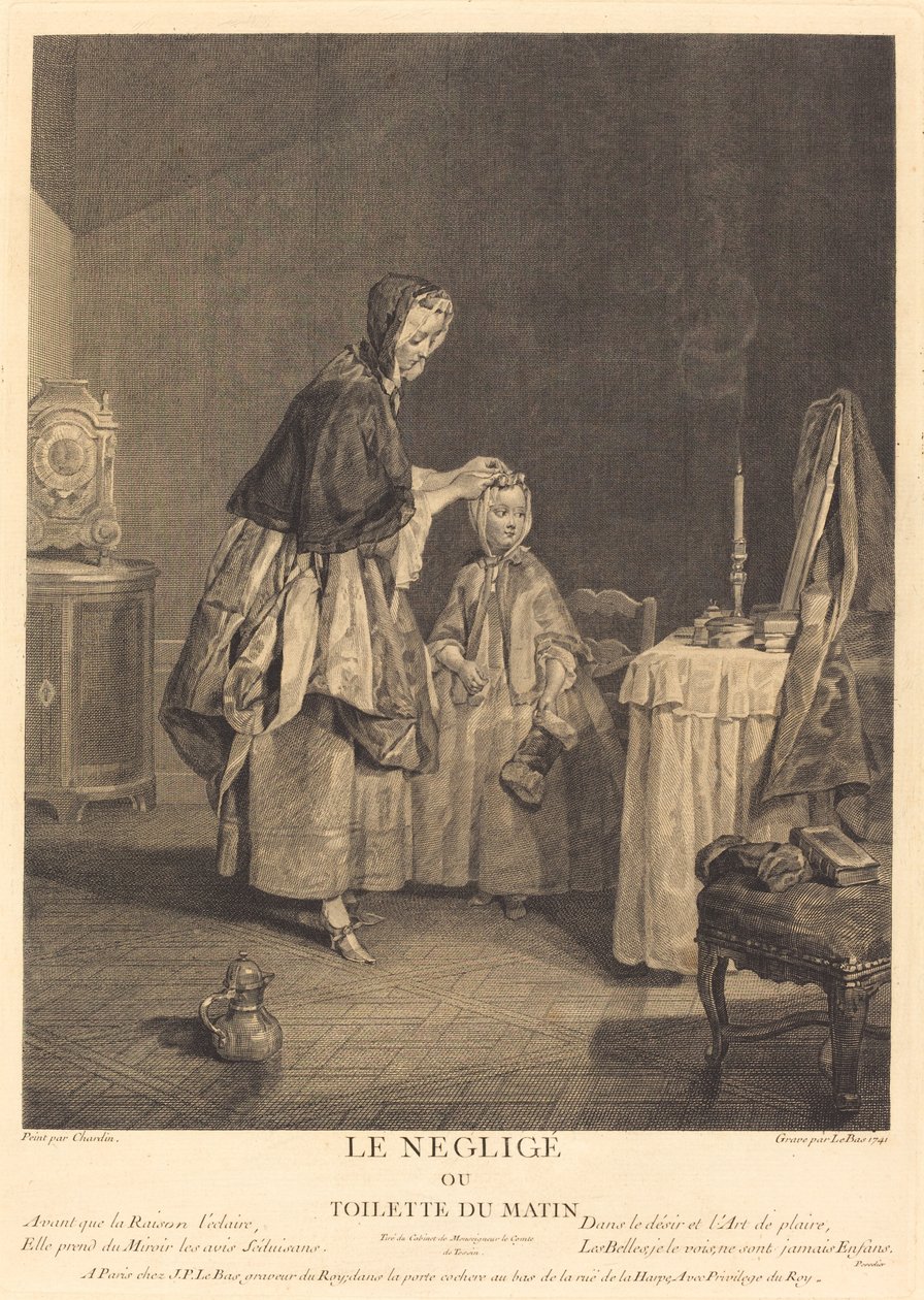 Den neglige, eller morgentoilettet af Jacques Philippe Le Bas after Jean Siméon Chardin