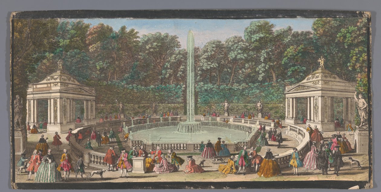 Udsigt over Bosquet des Dômes i Versailles have Les Domes (titel på objekt) af Jacques Rigaud (possibly)