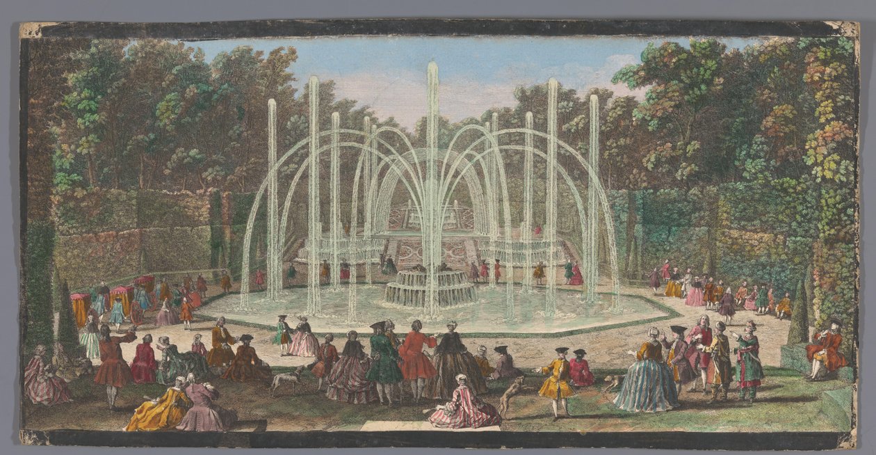 Udsigt over Bosquet des Trois Fontaines i Versailles have Les Trois Fontaines (titel på objekt) af Jacques Rigaud (possibly)