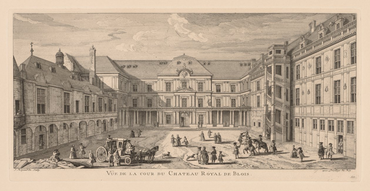 Udsigt over gården til Château de Blois af Jacques Rigaud