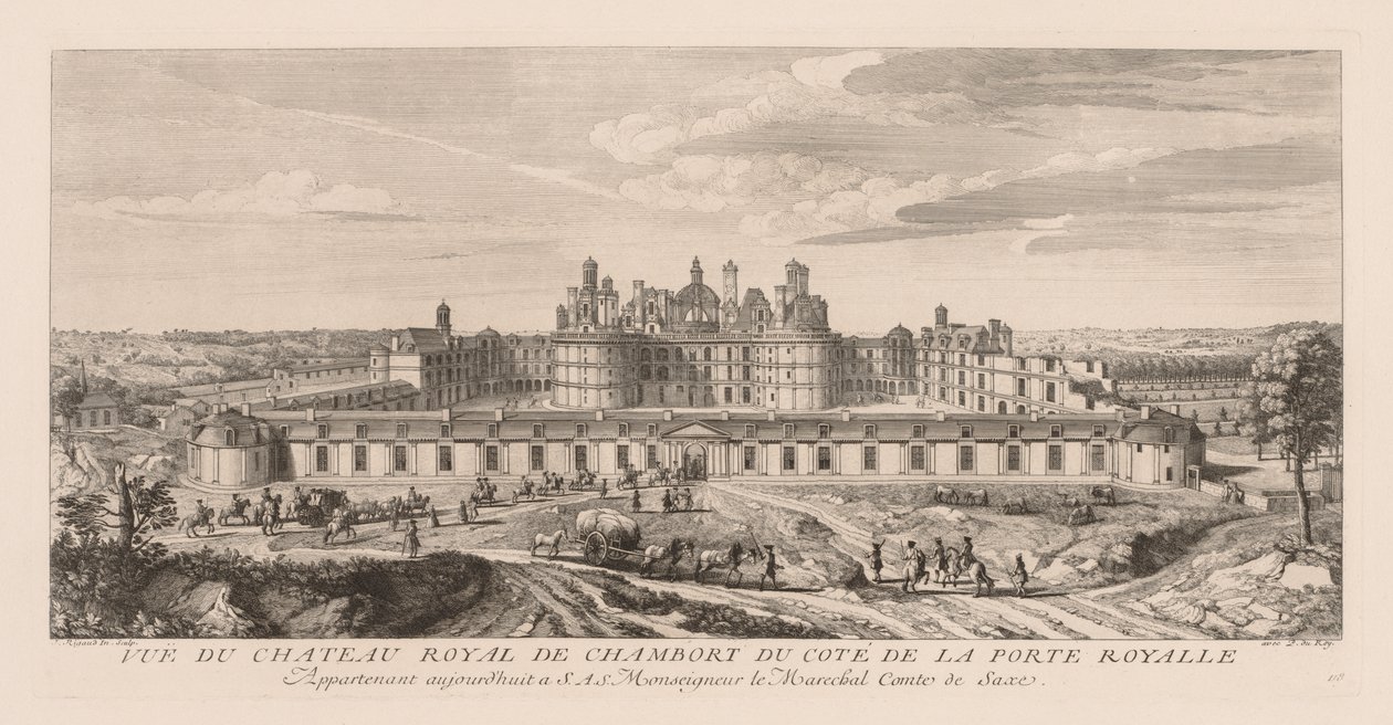 Udsigt over det kongelige slot i Chambord fra siden af ​​den kongelige port af Jacques Rigaud