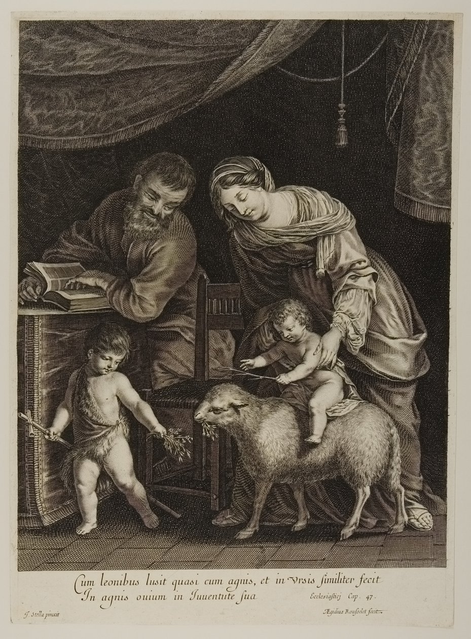 Hellig Familie med Sankt Johannes, graveret af Gilles Rousselet (gravering) af Jacques Stella