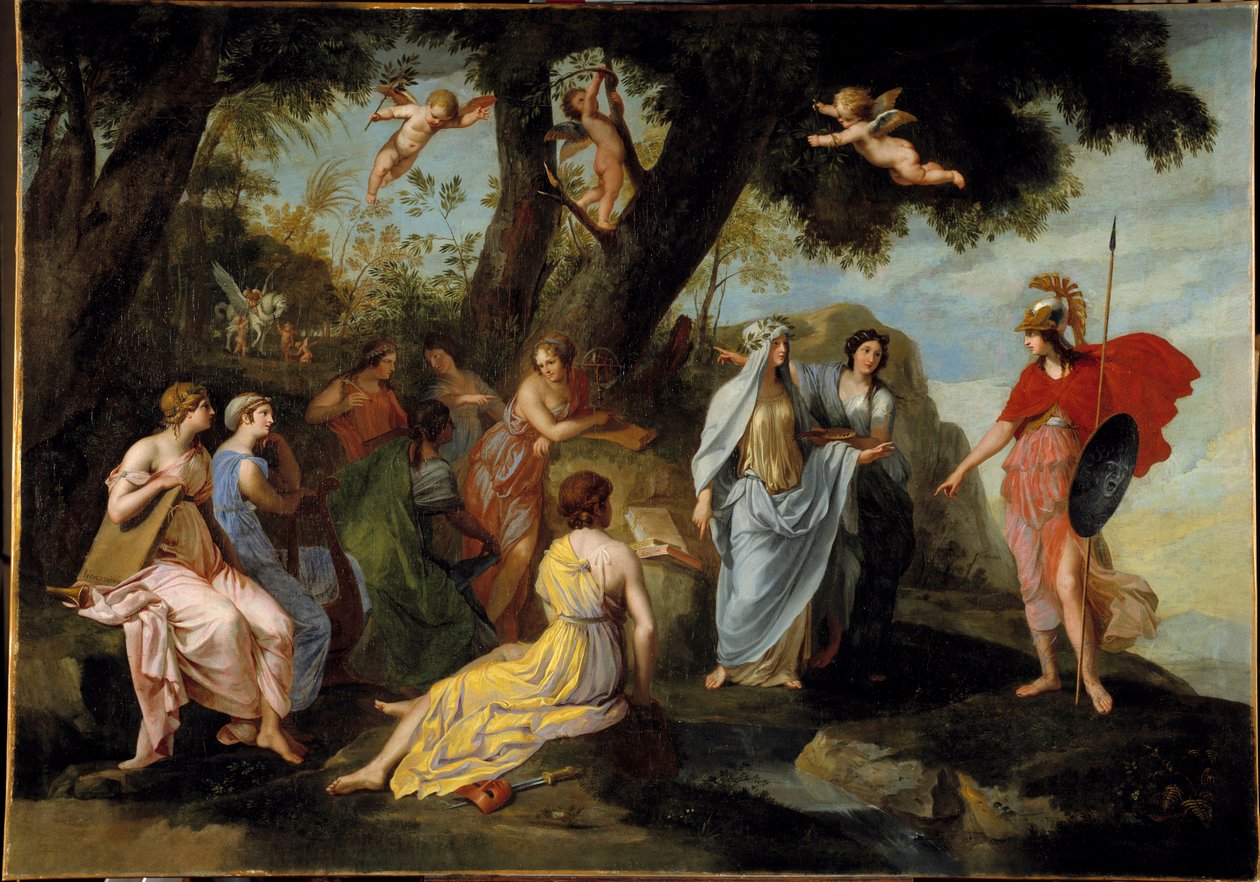 Minerve i muserne Maleri af Jacques Stella (1596-1657) 1640 Søn. 1,16x1,62 m af Jacques Stella