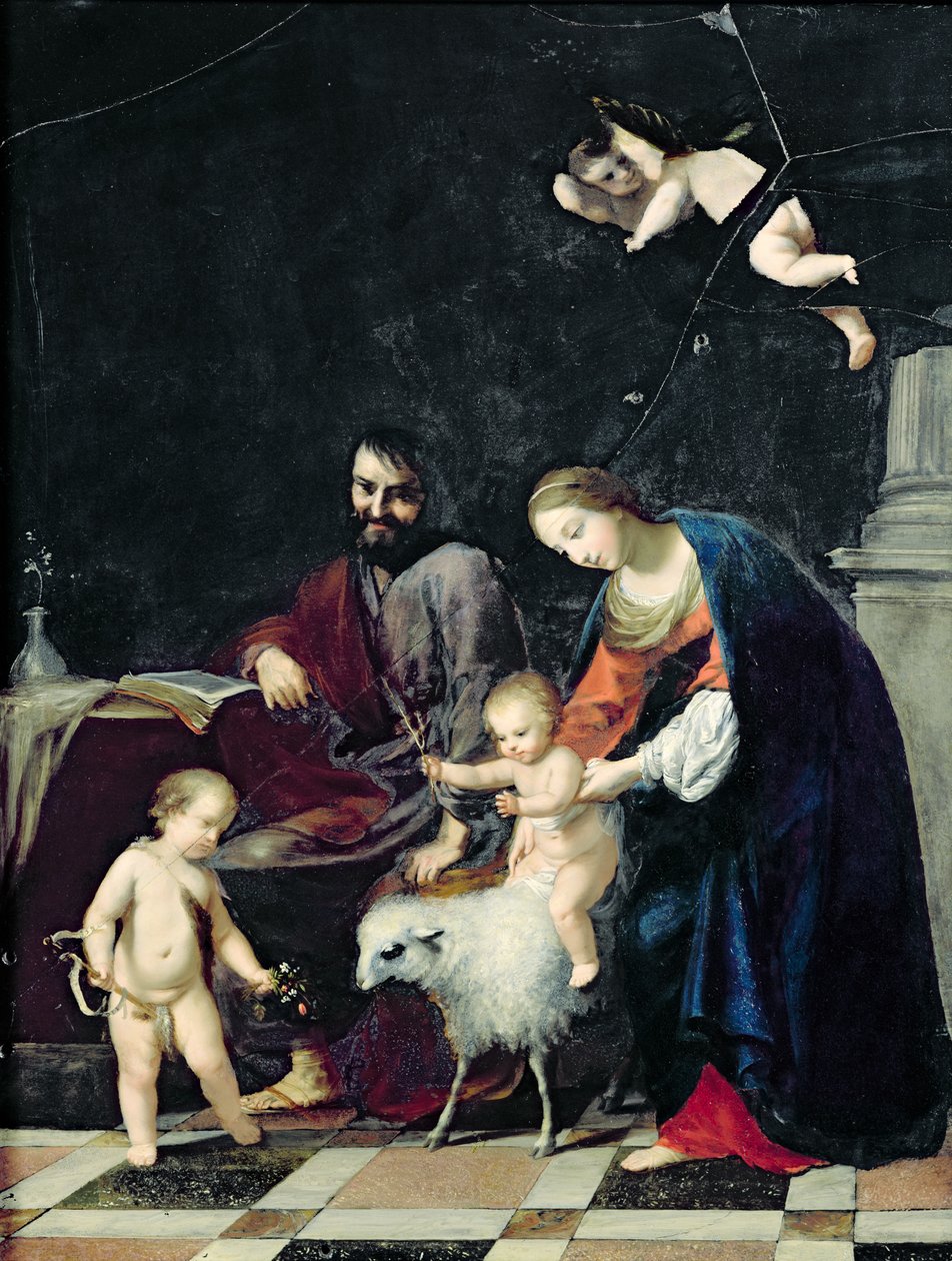 Den hellige familie (olie på marmor) af Jacques Stella
