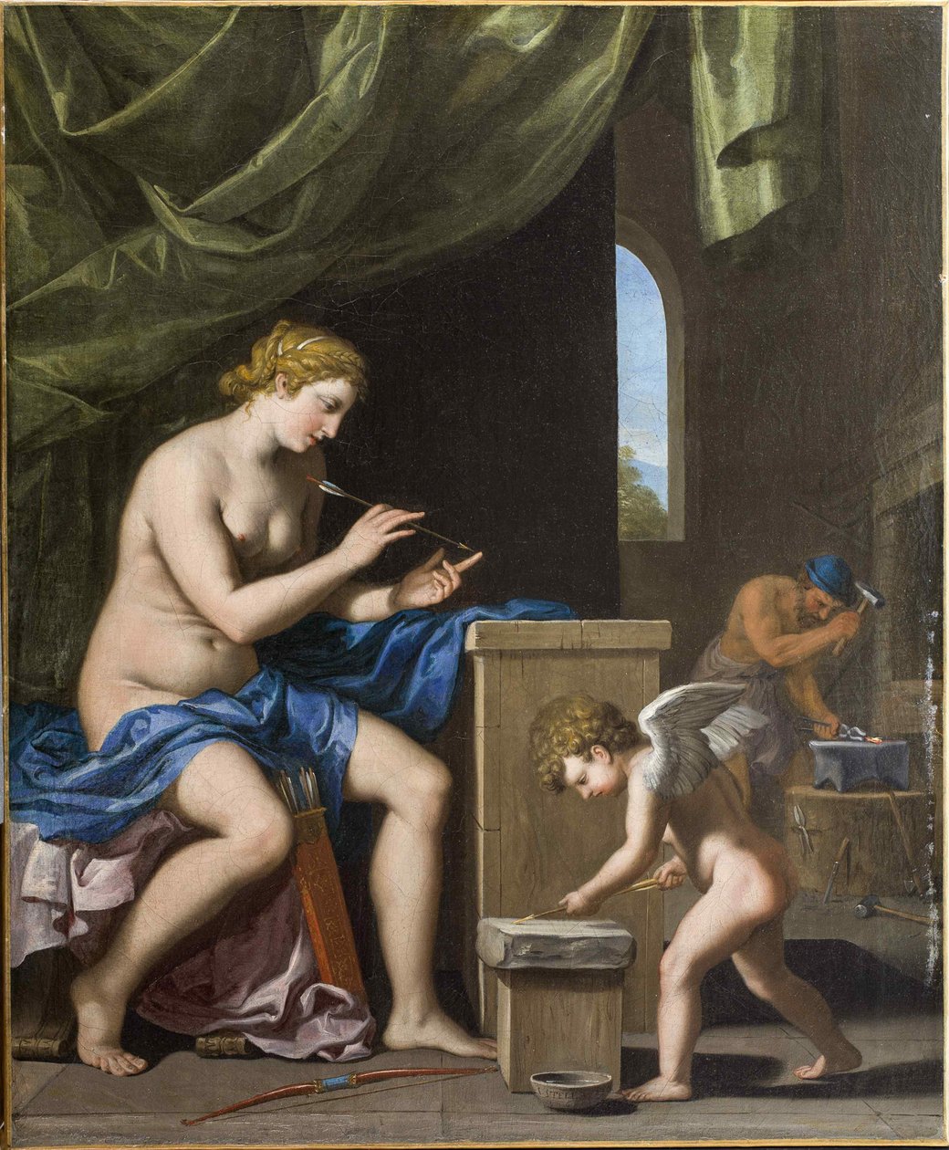 Vulcan smede pilene til Amor, ca. 1645. af Jacques Stella