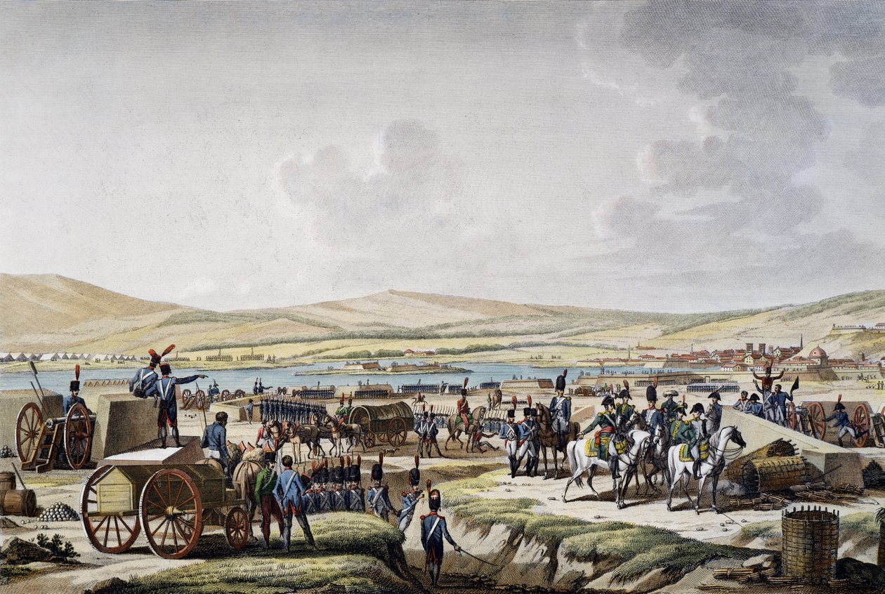 Napoleon besøger belejringsværket ved Danzig ledet af marskal Lefebvre (9. maj 1807), gravering af Francois Jacques Dequevauviller (1783-1848), tegning af Jacques Francois Joseph Swebach-Desfontaines (1769-1823) af Jacques Swebach Desfontaines