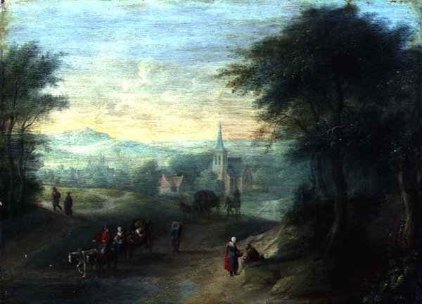 Bjergrigt flodlandskab (olie på panel) af Jacques Willem Blarenberghe