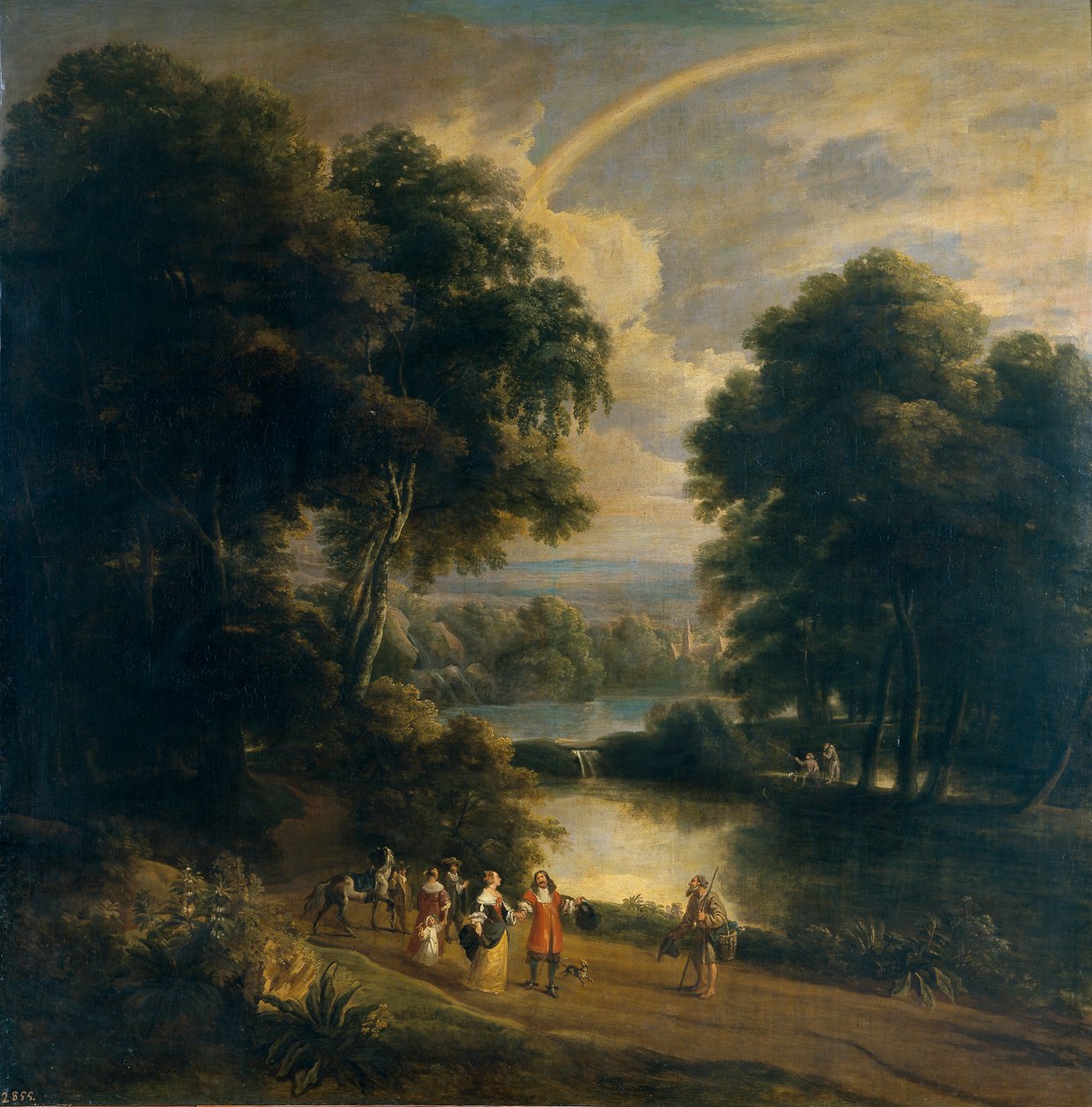 Landskab langs en flod (olie på lærred) af Jacques d