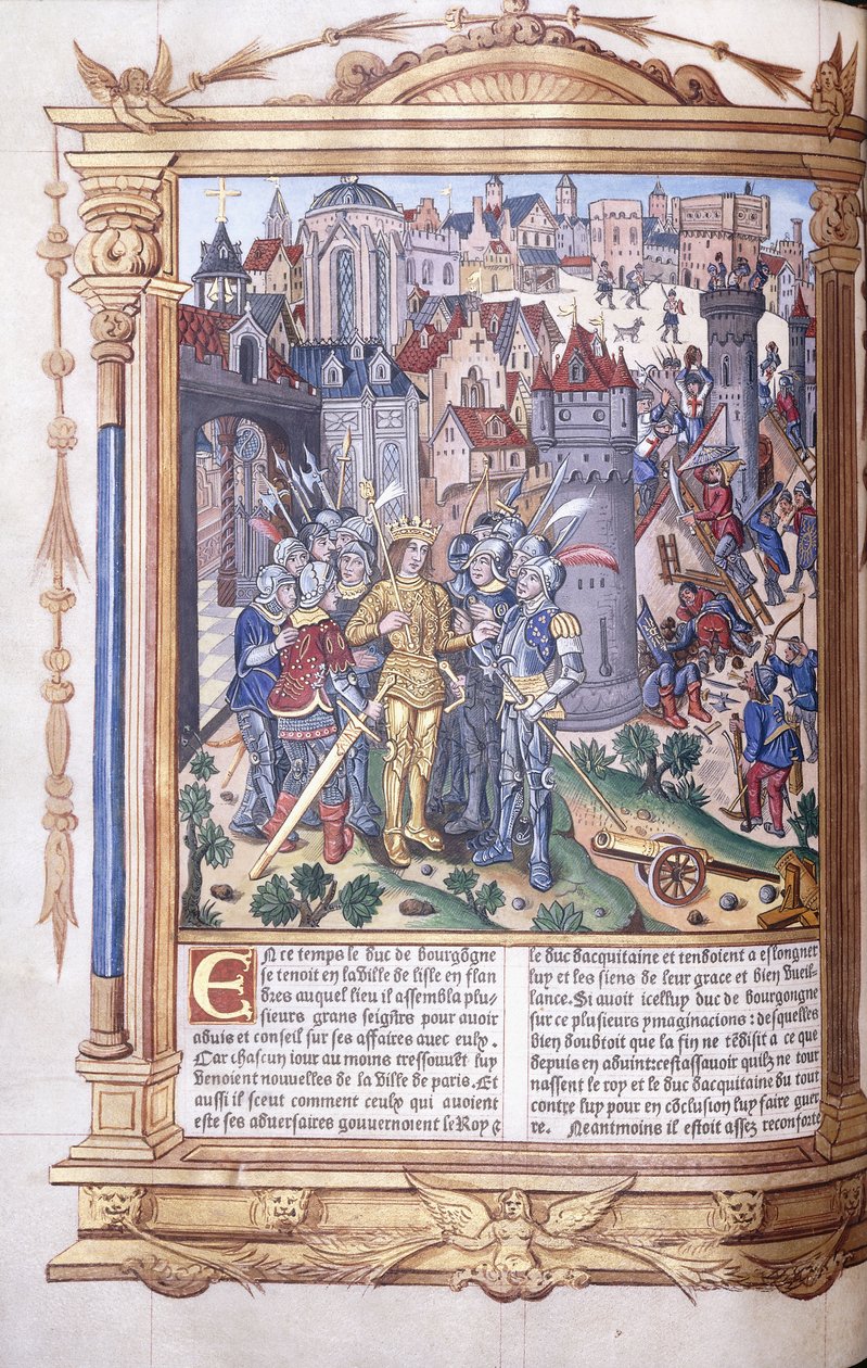 Oplyst manuskript, der forestiller en konge og hans hær foran en by, 1503-04 af Jacques de Besancon