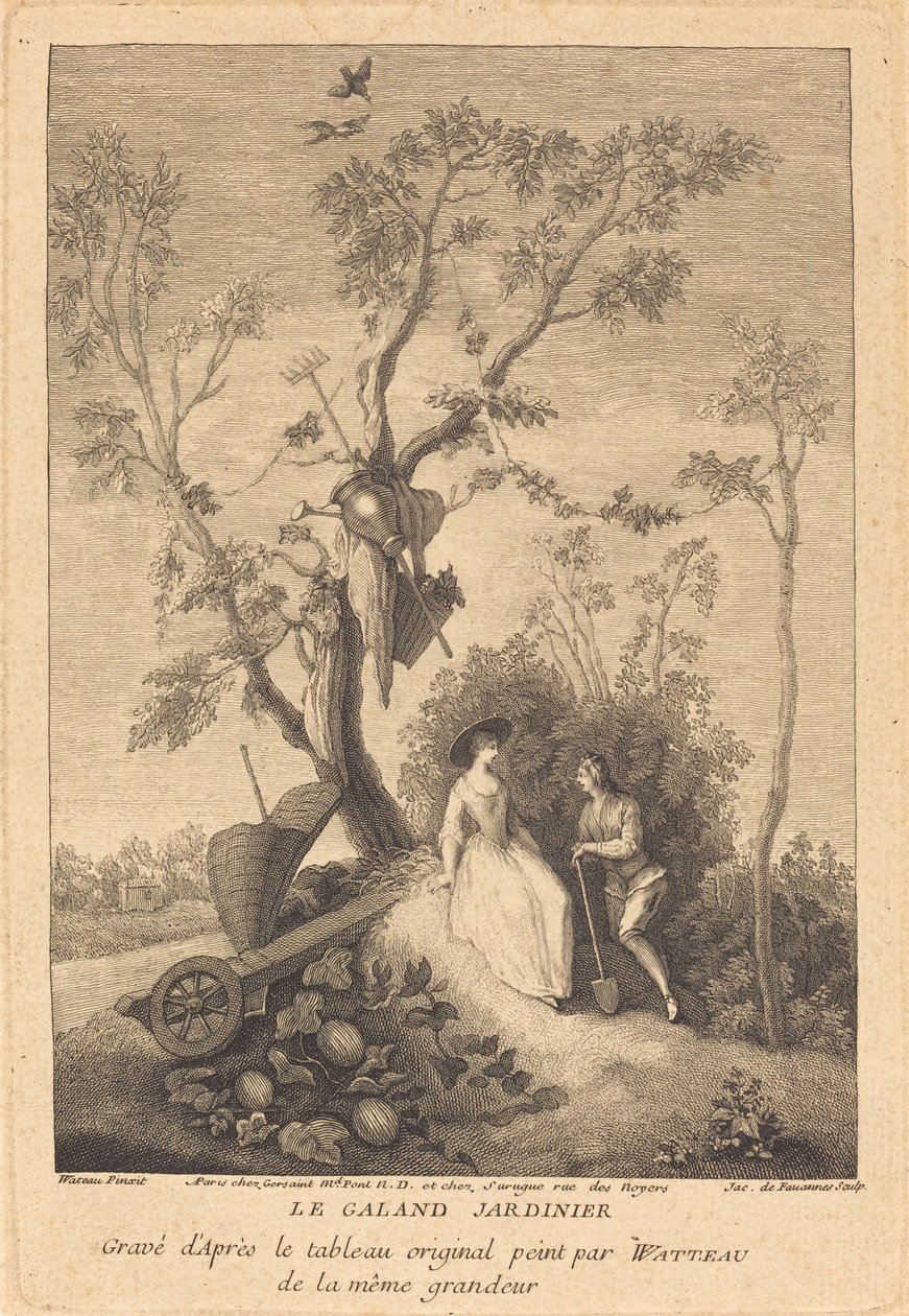 Den galante gartner af Jacques de Favanne after Antoine Watteau