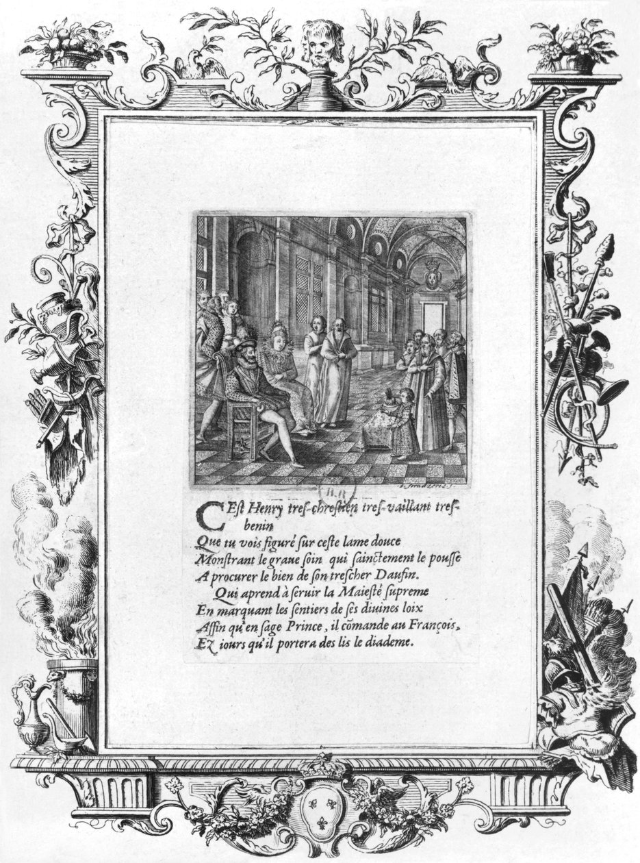 Henri IV (1553-1610) Konge af Frankrig og Navarra underviser Dauphin Louis de France, fremtidige Ludvig XIII (1601-43) c.1605 af Jacques de Fornazeris