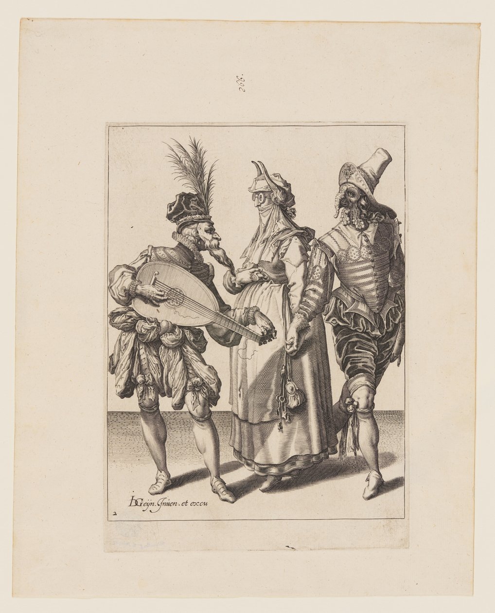 Et par tiltalt af en lutspiller, fra Maskeraderne af Jacques de Gheyn II