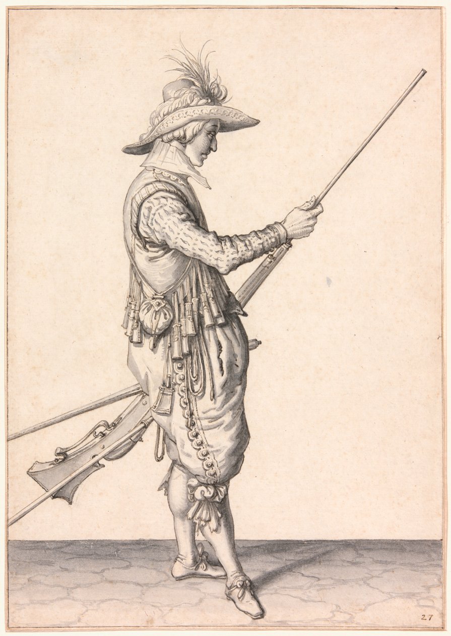 En soldat, der lader en musket, "Ramme in Your Pouder" af Jacques de Gheyn II