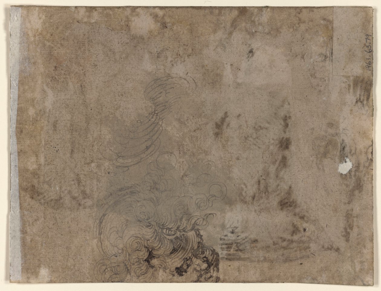 En ung, der sidder ved et bord (recto); Hoved af et barn med krøllet hår (verso) af Jacques de Gheyn II