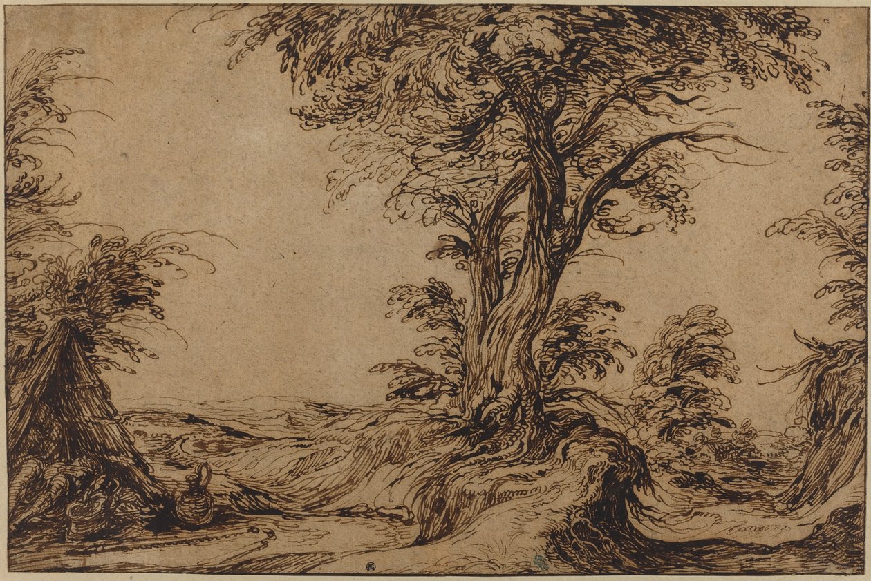 Landskab med sovende bønder af Jacques de Gheyn II