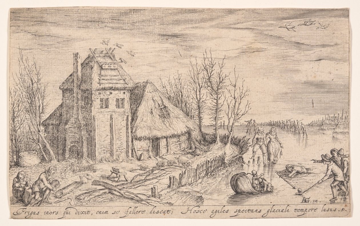 Vinterlandskab med skøjteløbere, fra Landskaber af Jacques de Gheyn II