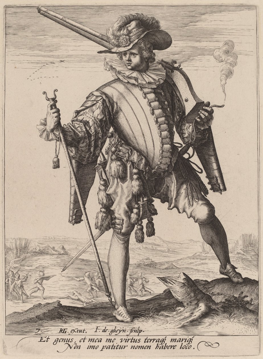 Soldat med Arquebus af Jacques de Gheyn II after Hendrik Goltzius