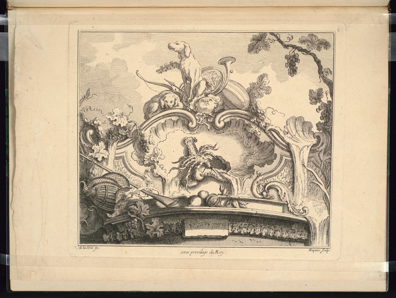 Design til en kartouche med krebs (vandret) af Jacques de Lajoüe