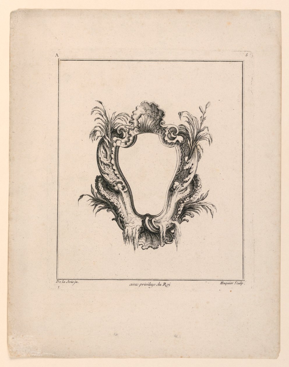 Escutcheon, fra "Recueil Nouveau de Differens Cartouche" af Jacques de Lajoüe