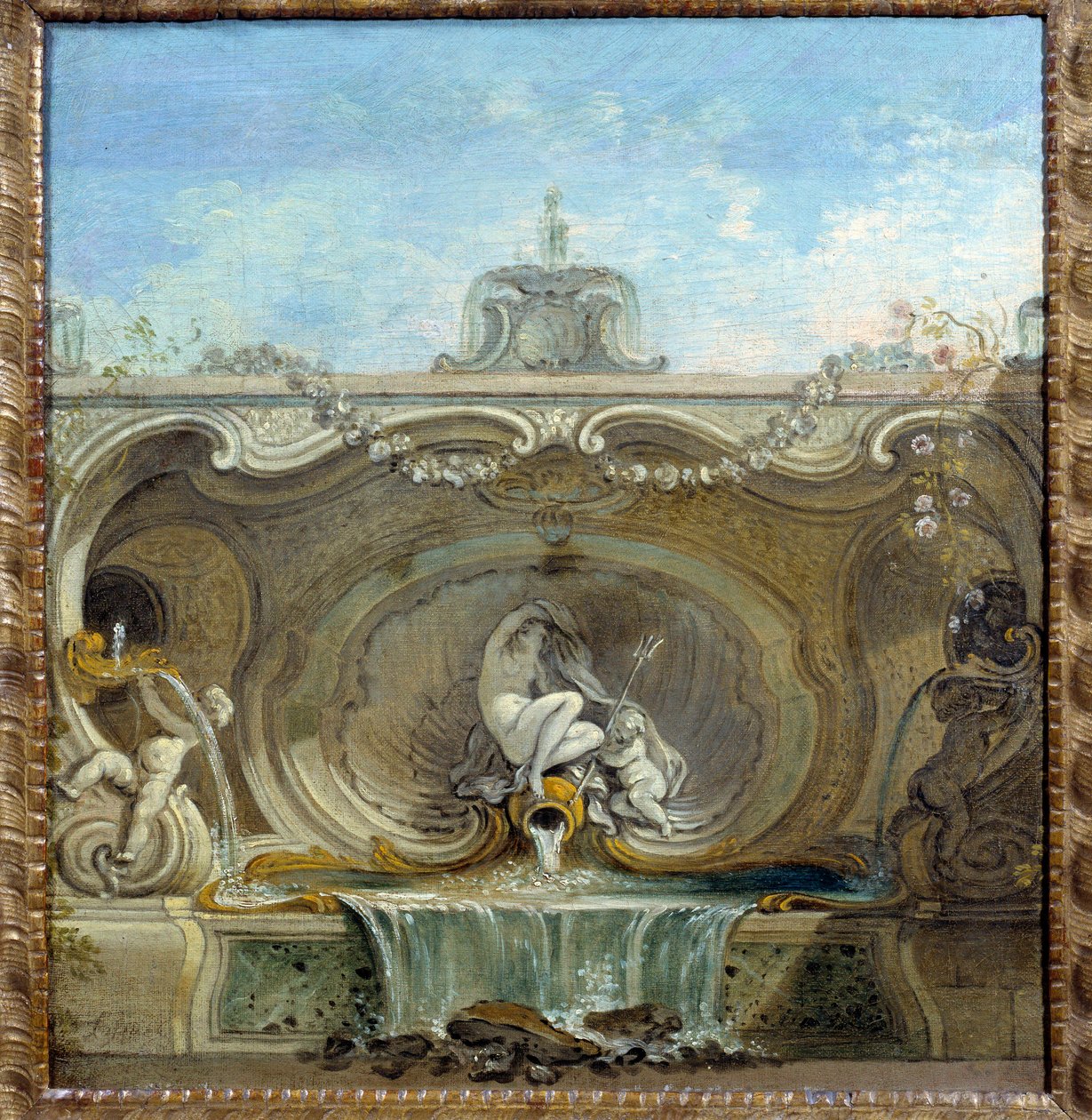 Fontænehave. Maleri af Jacques De Lajoue (1686 - 1761) af Jacques de Lajoüe