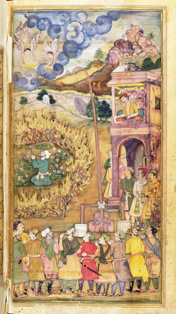 Ibrahim Khalil Praying Within a Circle of Flaming Logs, from the Hadiqat Al-Haqiqat (Sandhedens Have) af Hakim Sana