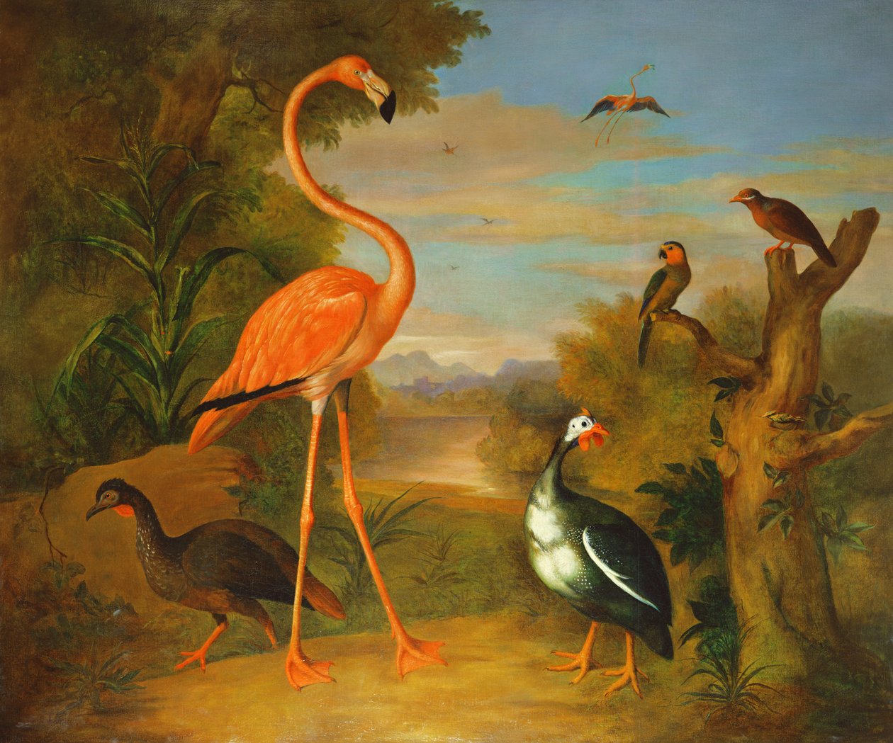 Flamingo og andre fugle i et landskab af Jakob Bogdani or Bogdany