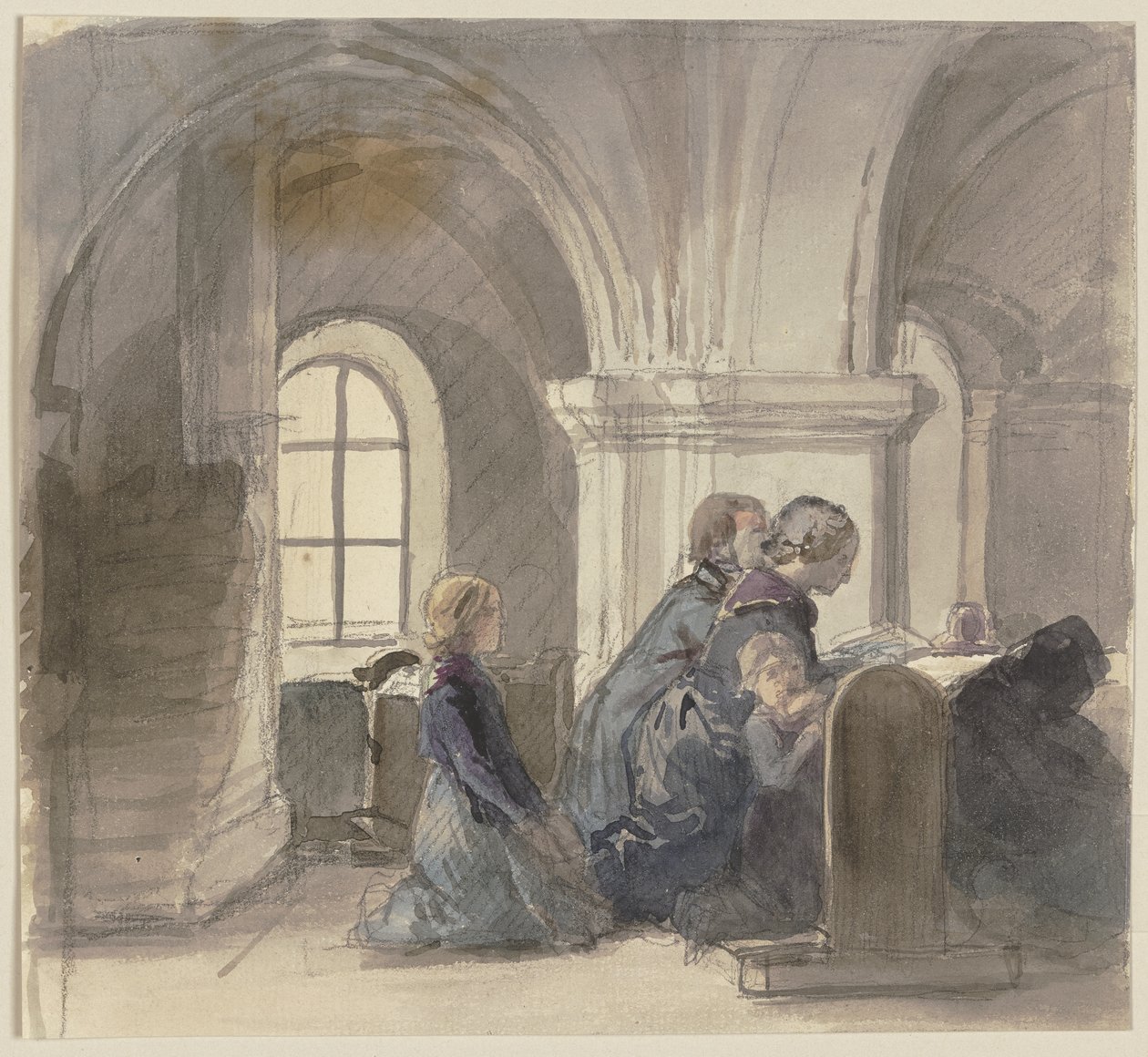 Bedende bønder i en kirke af Jakob Becker